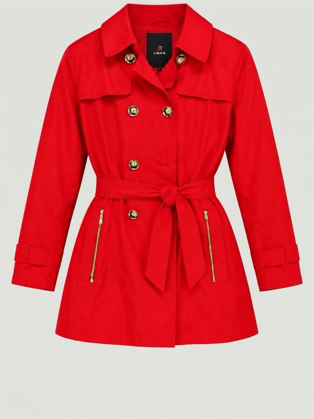 Laura Women’s Size 16 Red Belted Double Breasted Trench Coat Rain Jacket
